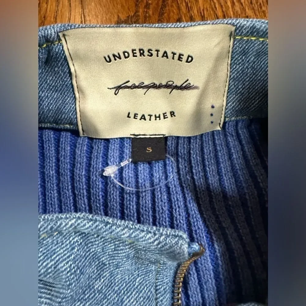 Free People Understated Leather Denim Racing Moto Jacket Size S - Picture 6 of 12